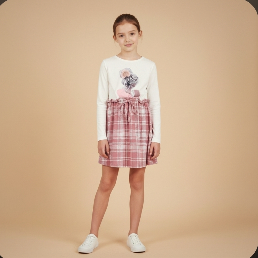 Stylish Kids Casual Dress with Pink Plaid Skirt Girls Size 8 - Picture 6 of 6